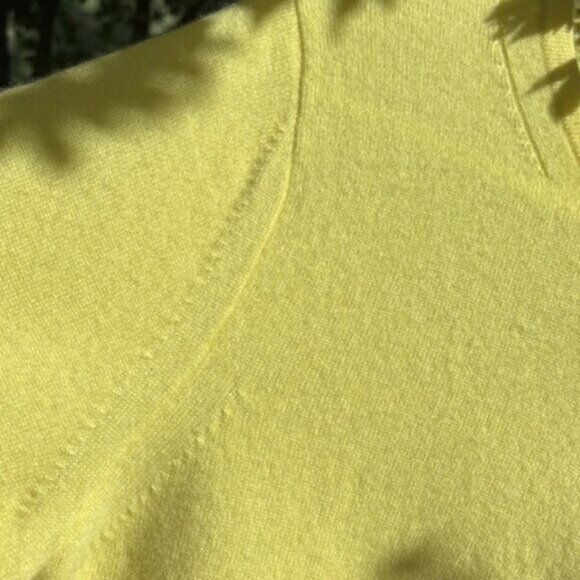 Pure Collection (8) Canary Yellow Cashmere Gray Abalone Button Cardigan Sweater - Picture 4 of 8